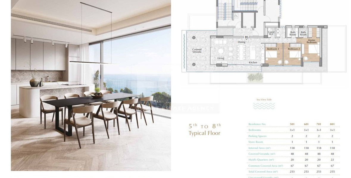 Luxury Sea-View Three Bedroom whole floor Apartment with en-suite staff room for sale in Prestigious Amathounta Area