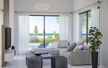 Seafront four bedroom luxury villa ,just 100m from the beach, in Pomos Village