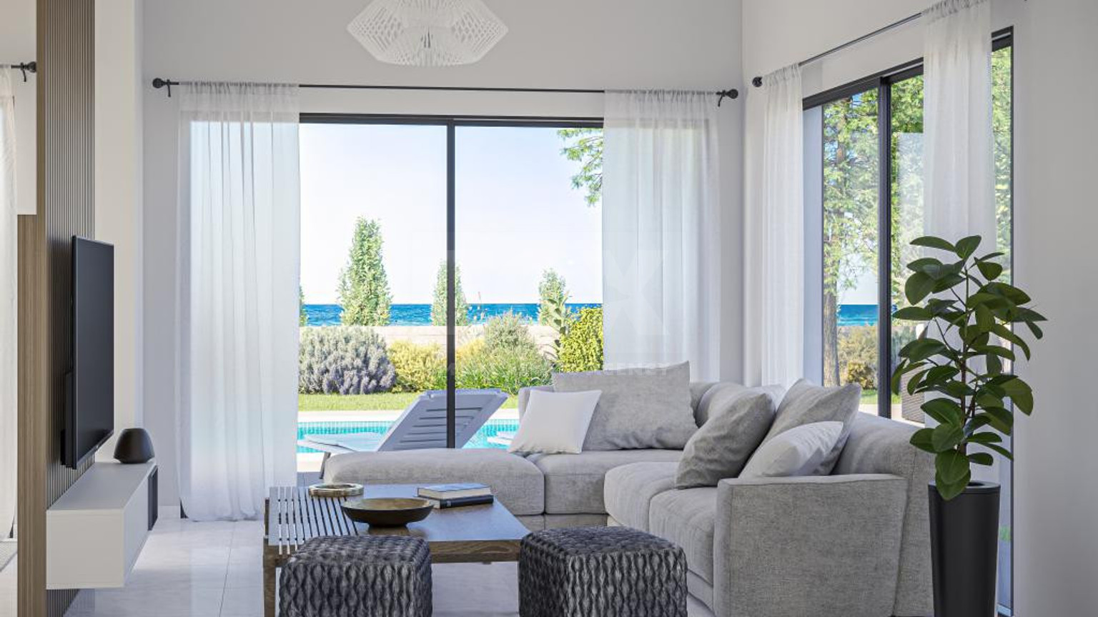 Seafront four bedroom luxury villa ,just 100m from the beach, in Pomos Village
