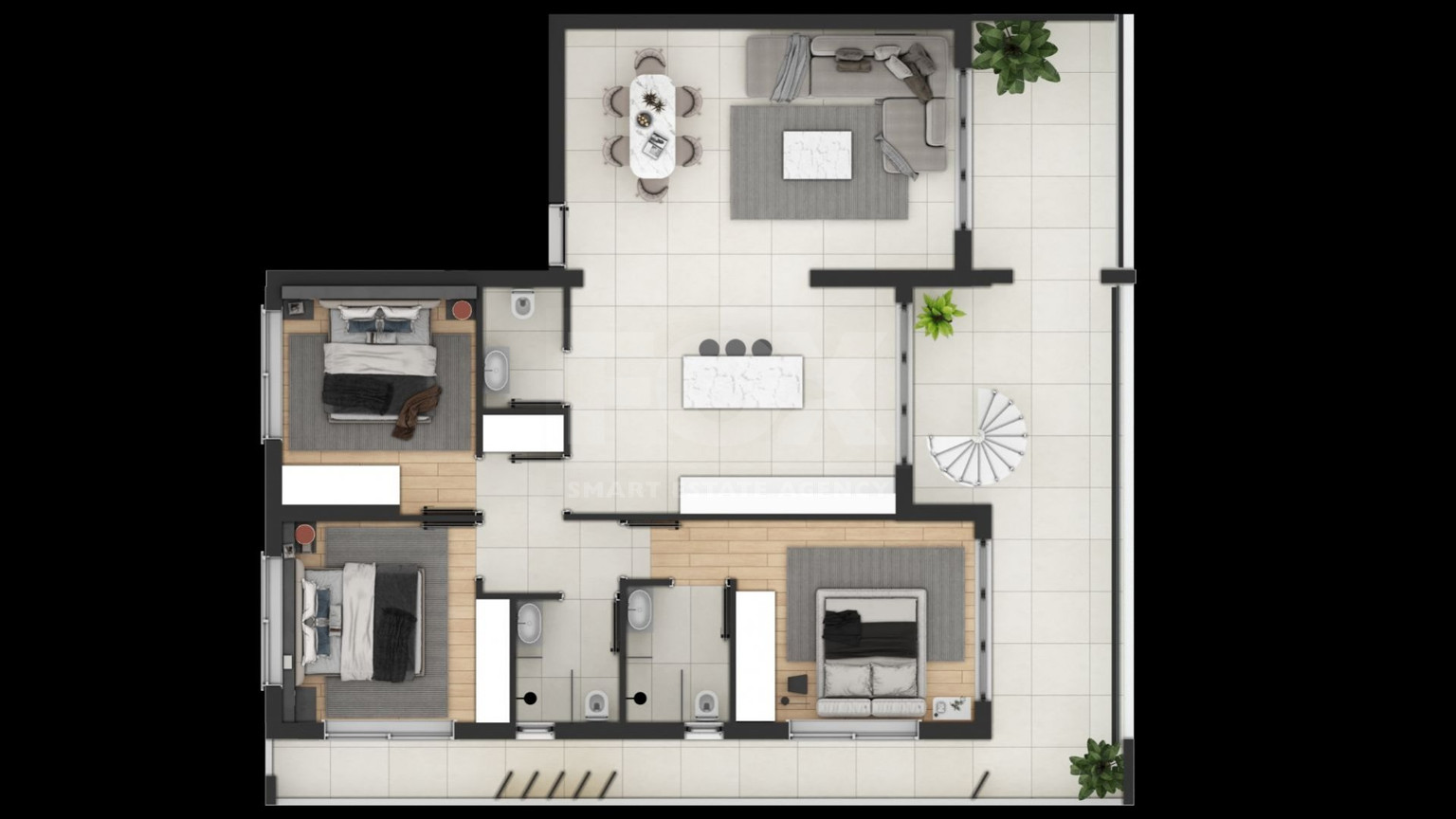 Brand New-Modern Design, Top Floor With Roof Garden Three Bedroom Apartment in Limassol Centre