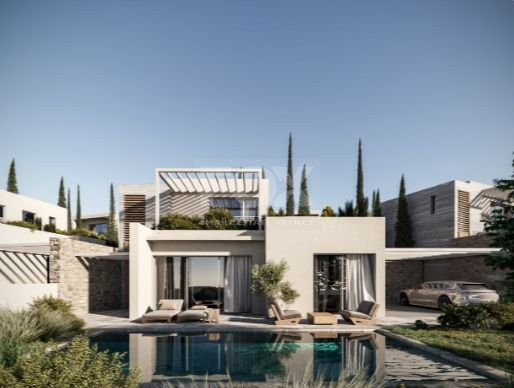 Three bedroom luxury villa with sea view in Peyia village .