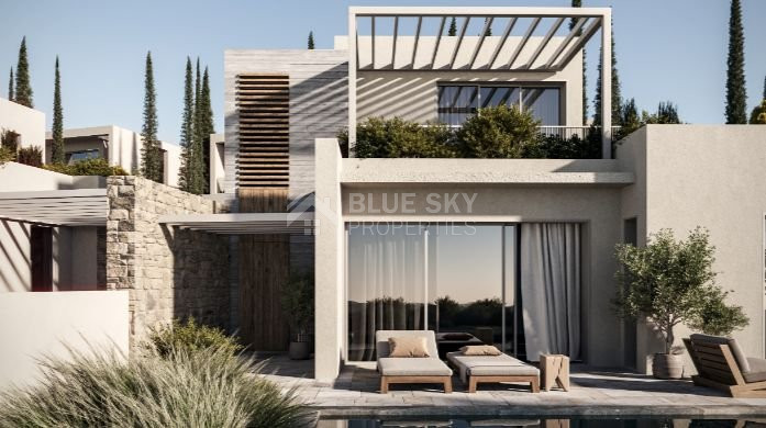 Three bedroom villa with sea view in Peyia village .