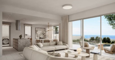 Three bedroom villa with sea view in Peyia village .