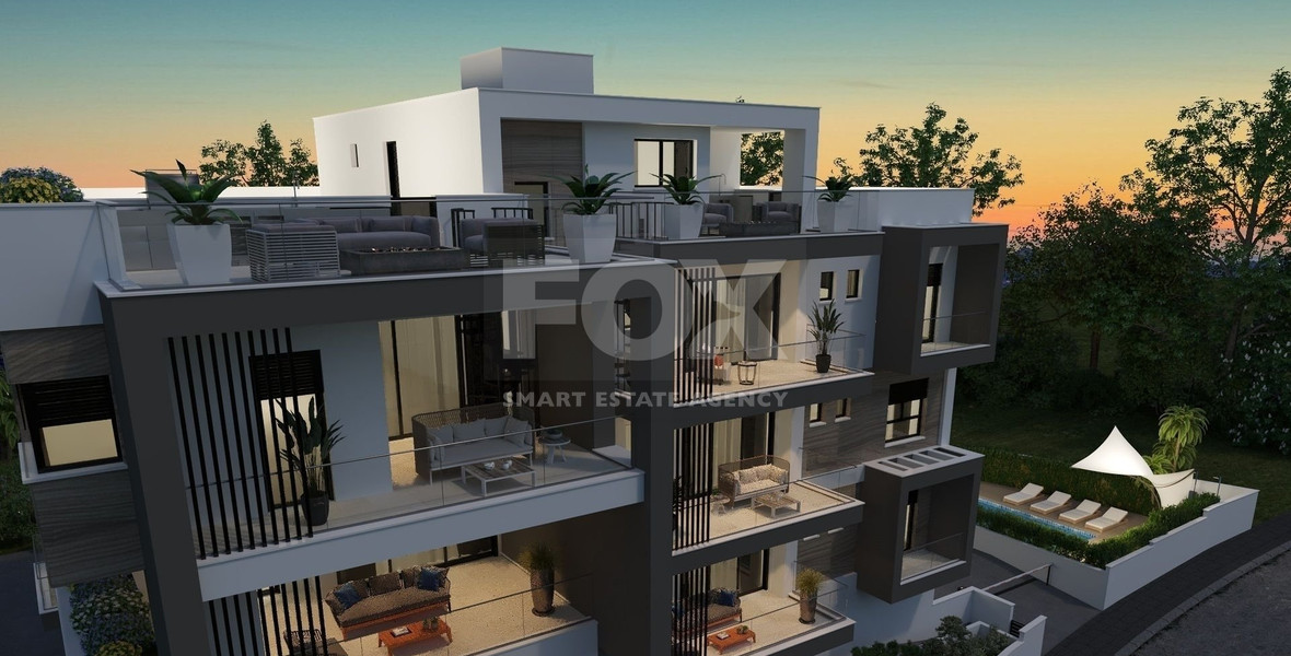 Top floor three bedroom apartment with roof garden for sale in Panthea, Limassol