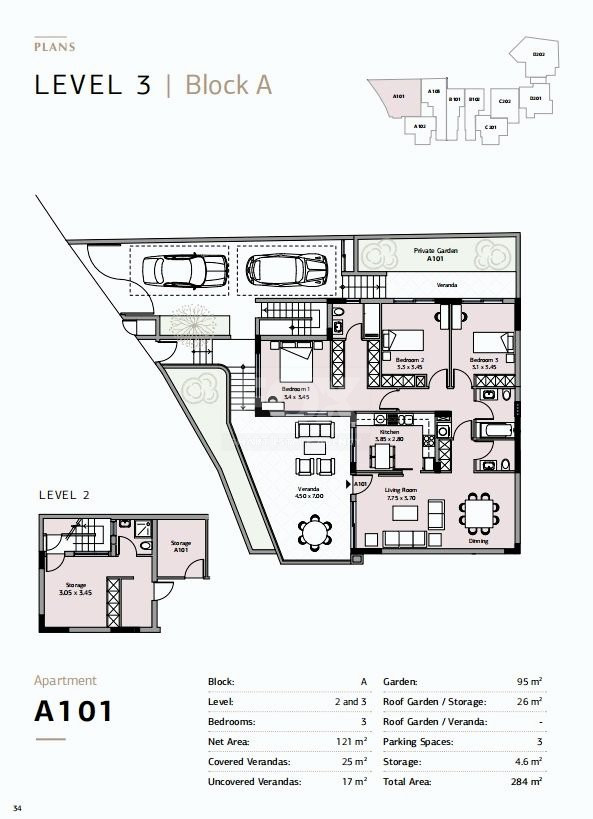 Three bedroom apartment for sale in Green area, Germasogeia,  Limassol