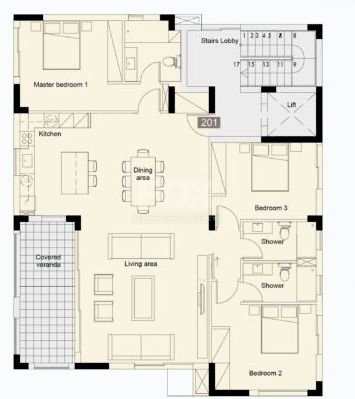 Three bedroom luxury apartment on second floor in the center of Paphos