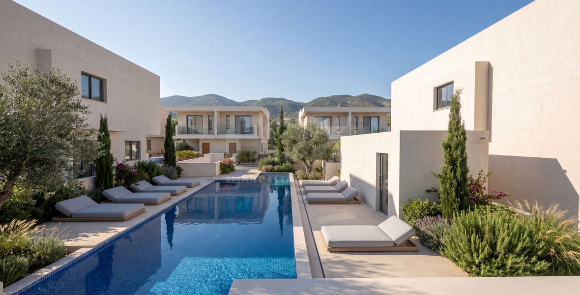 Modern three bedroom Villas in Pegeia,  Private Gardens & Communal Pool Near Coral Bay
