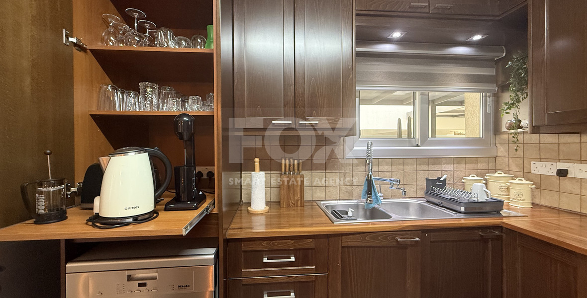 FOR RENT FURNISHED THREE BEDROOM GROUND FLOOR APARTMENT IN THE SOUGHT AFTER LOCATION OF MESA GEITONIA/PANTHEA