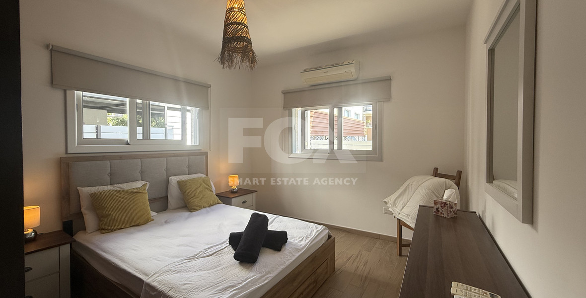 FOR RENT FURNISHED THREE BEDROOM GROUND FLOOR APARTMENT IN THE SOUGHT AFTER LOCATION OF MESA GEITONIA/PANTHEA