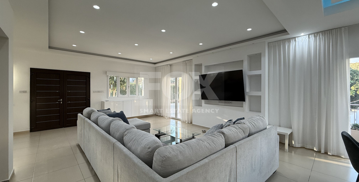 FOR RENT FURNISHED FIVE BEDROOM VILLA IN AGIOS TYCHONAS WITH ALL EN SUITE BEDROOMS , LARGE GARDEN, SWIMMING POOL