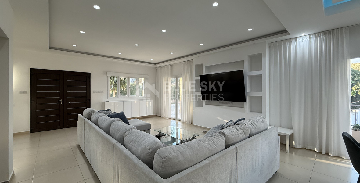 FOR RENT FURNISHED FIVE BEDROOM VILLA IN AGIOS TYCHONAS WITH ALL EN SUITE BEDROOMS , LARGE GARDEN, SWIMMING POOL