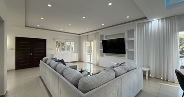 FOR RENT FURNISHED FIVE BEDROOM VILLA IN AGIOS TYCHONAS WITH ALL EN SUITE BEDROOMS , LARGE GARDEN, SWIMMING POOL