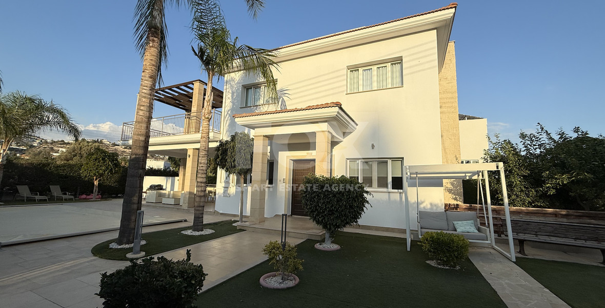 FOR RENT FURNISHED FIVE BEDROOM VILLA IN AGIOS TYCHONAS WITH ALL EN SUITE BEDROOMS , LARGE GARDEN, SWIMMING POOL