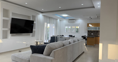 FOR RENT FURNISHED FIVE BEDROOM VILLA IN AGIOS TYCHONAS WITH ALL EN SUITE BEDROOMS , LARGE GARDEN, SWIMMING POOL