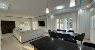 FOR RENT FURNISHED FIVE BEDROOM VILLA IN AGIOS TYCHONAS WITH ALL EN SUITE BEDROOMS , LARGE GARDEN, SWIMMING POOL