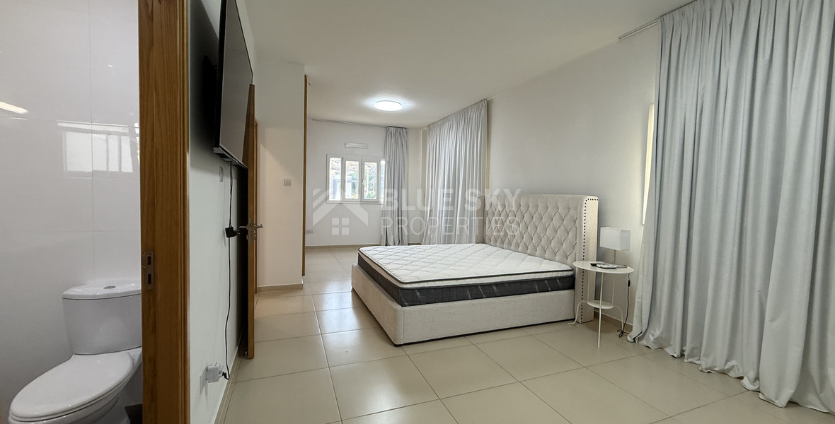 FOR RENT FURNISHED FIVE BEDROOM VILLA IN AGIOS TYCHONAS WITH ALL EN SUITE BEDROOMS , LARGE GARDEN, SWIMMING POOL