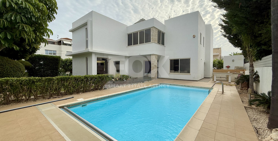 FOR RENT DETACHED FOUR BEDROOM HOUSE WITH SEPARATE OFFICE IN KATO POLEMIDIA OFFERING LANDSCAPED GARDEN AND SWIMMING POOL.