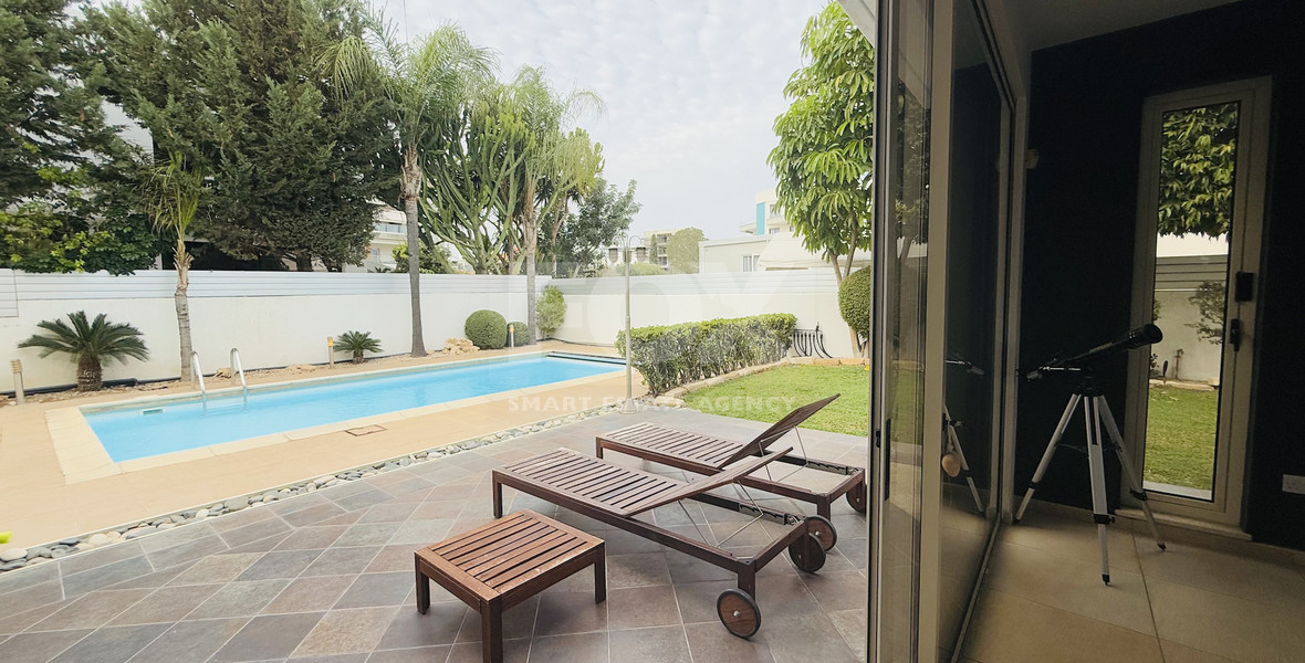 FOR RENT DETACHED FOUR BEDROOM HOUSE WITH SEPARATE OFFICE IN KATO POLEMIDIA OFFERING LANDSCAPED GARDEN AND SWIMMING POOL.