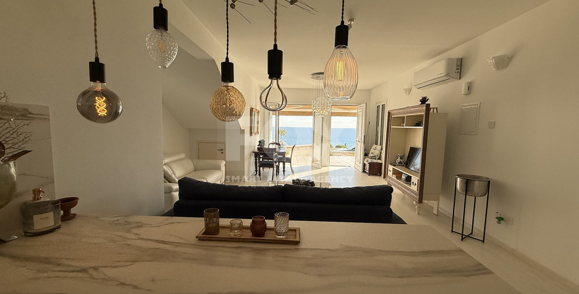 Rent: Renovated, fully furnished two bedroom ground floor apartment in the Amathusia area of Limassol, offering panoramic sea views.