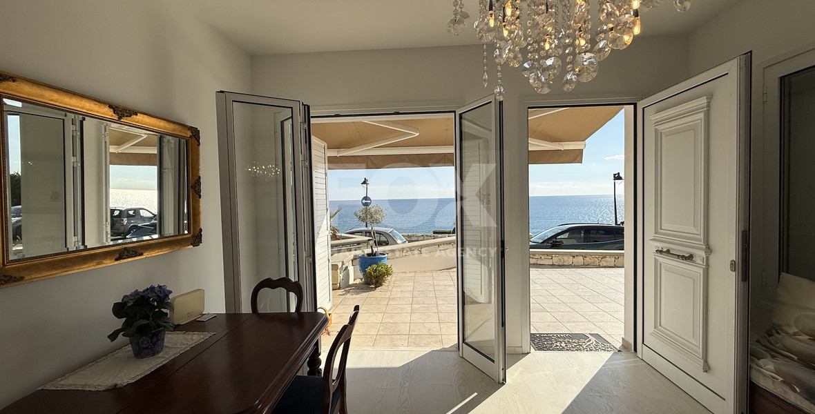 Rent: Renovated, fully furnished two bedroom ground floor apartment in the Amathusia area of Limassol, offering panoramic sea views.