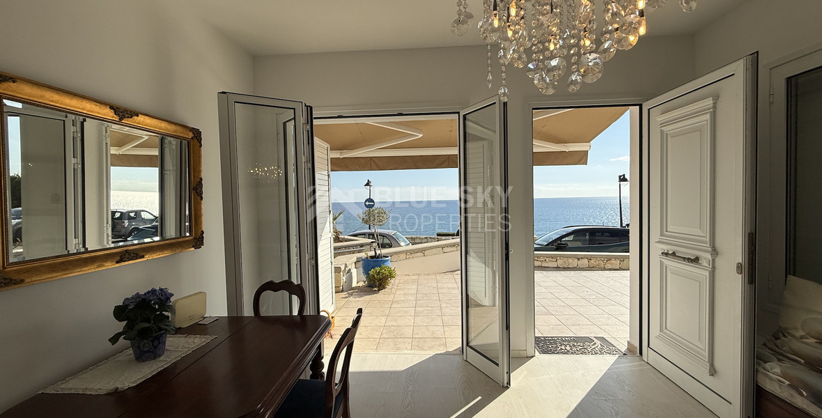 Rent: Renovated, fully furnished two bedroom ground floor apartment in the Amathusia area of Limassol, offering panoramic sea views.