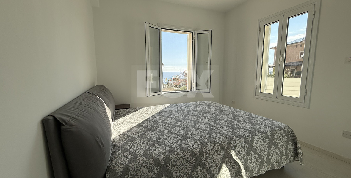 Rent: Renovated, fully furnished two bedroom ground floor apartment in the Amathusia area of Limassol, offering panoramic sea views.