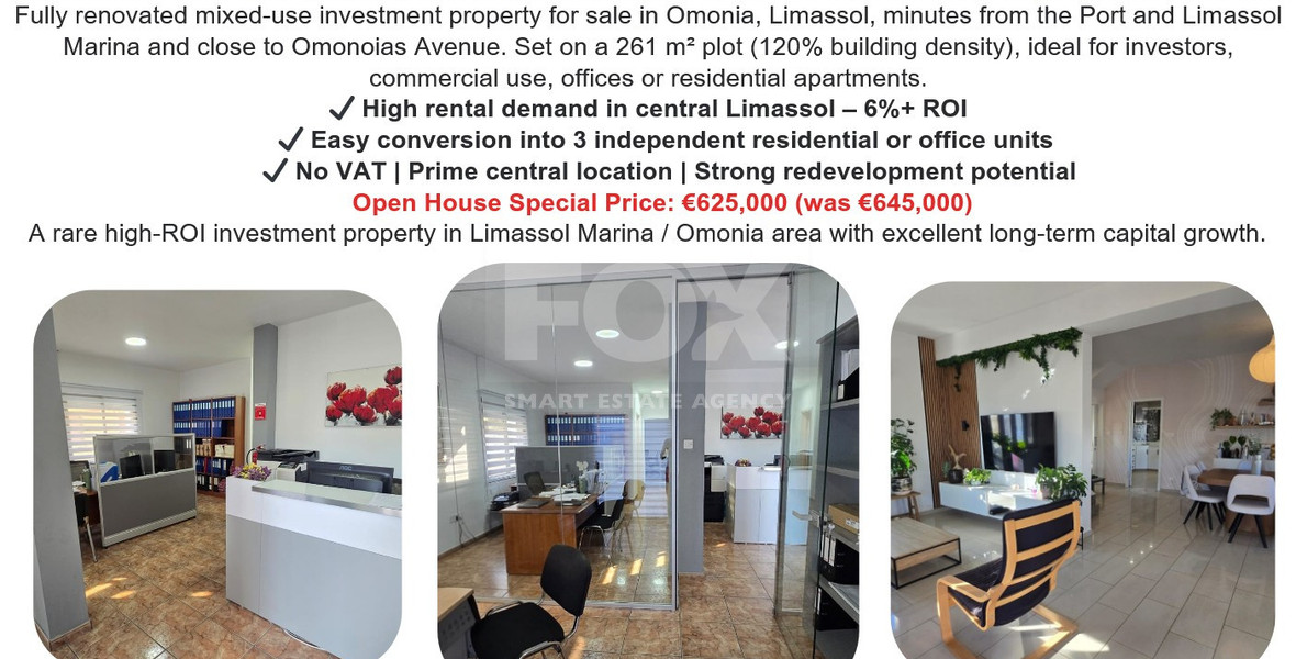Prime Mixed-Use Investment Property for Sale near Limassol Marina (Omonia) – High ROI, No VAT