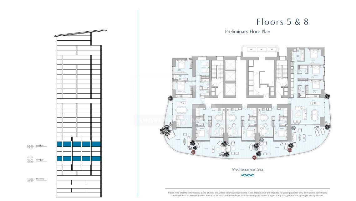 Elegant Seafront Living in Limassol – Investment Opportunity: Complete 5th & 8th Floor Residential Package for Sale in Limassol