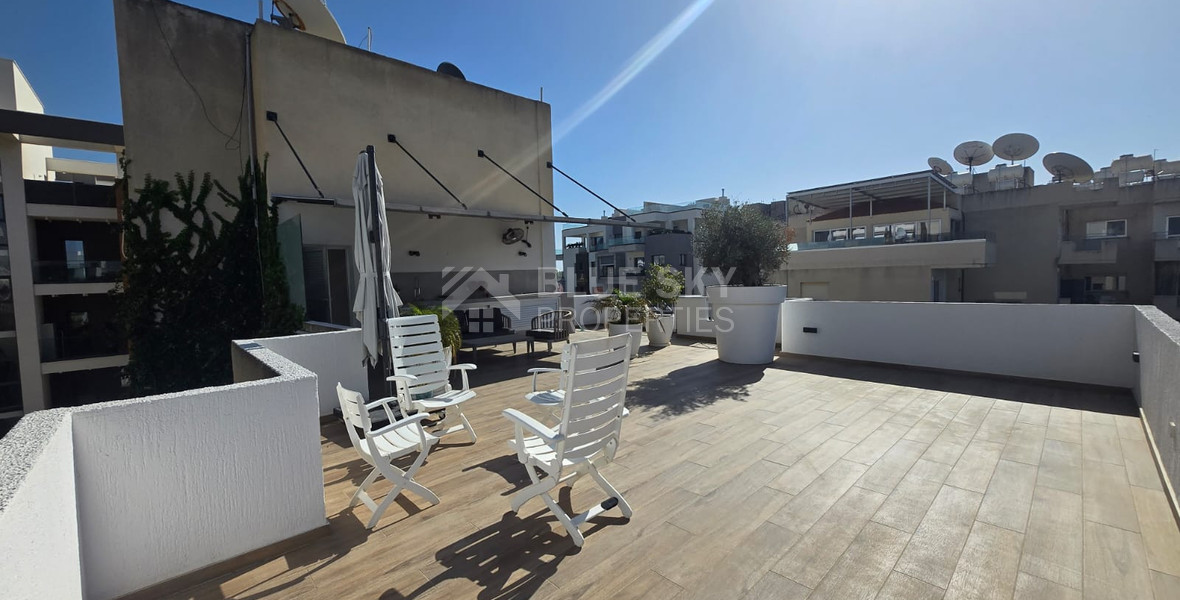 Luxury Renovated Penthouse with Private Rooftop for Rent in Germasogeia: Walk to Beach, Next to Green Area