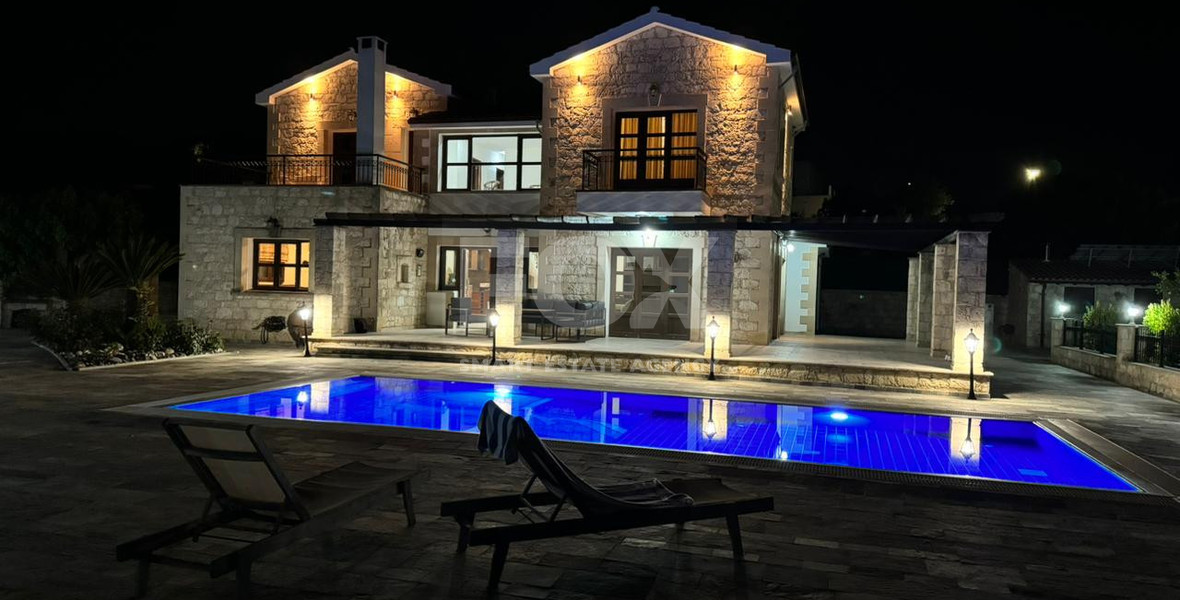 Five bedroom Luxury  Stone Villa for Rent in Simou Village,  with unparalleled pool view , sea and Mountain Views