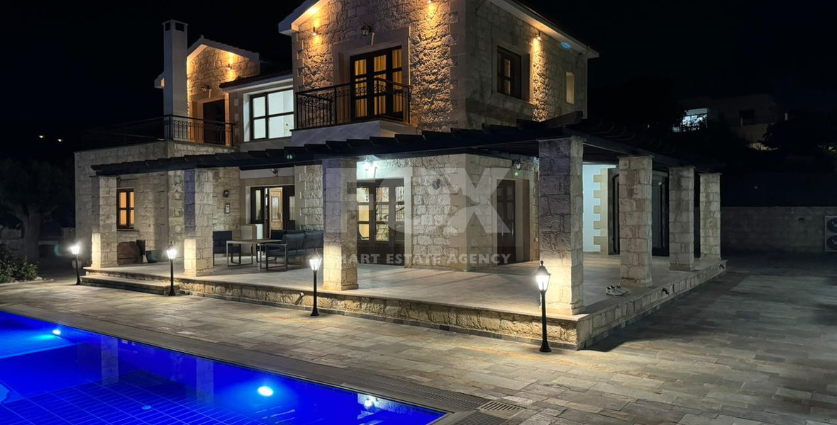 Five bedroom Luxury  Stone Villa for Rent in Simou Village,  with unparalleled pool view , sea and Mountain Views