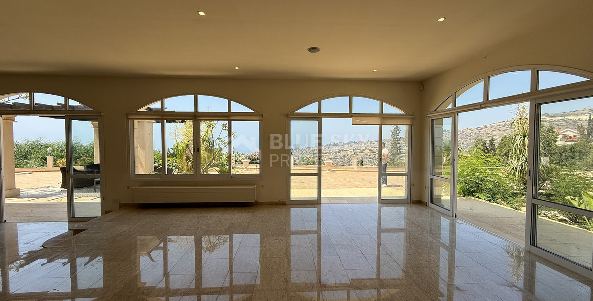 sale: large villa on 4,929 sqm of land in Agios Tychonas with panoramic unobstructed sea views- private road and drive in.
