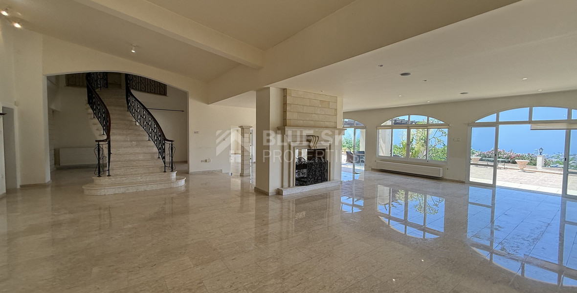 sale: large villa on 4,929 sqm of land in Agios Tychonas with panoramic unobstructed sea views- private road and drive in.