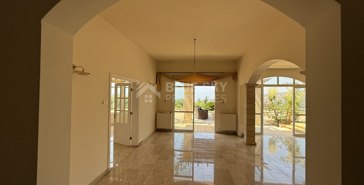sale: large villa on 4,929 sqm of land in Agios Tychonas with panoramic unobstructed sea views- private road and drive in.