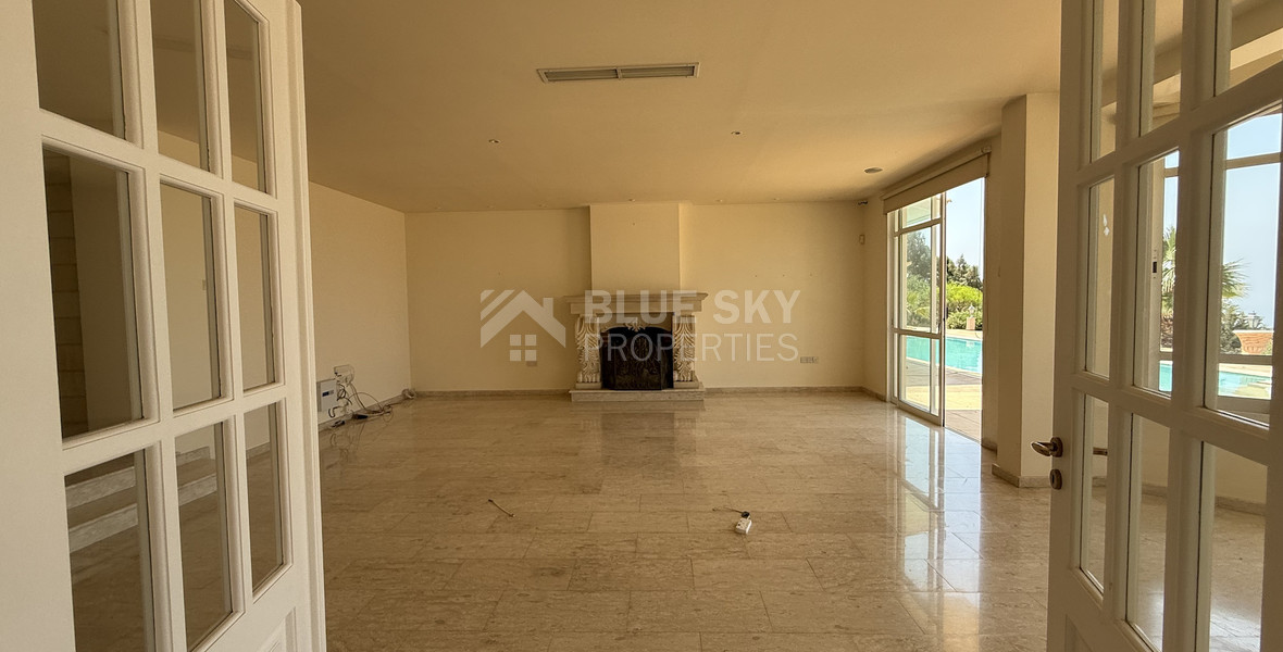 sale: large villa on 4,929 sqm of land in Agios Tychonas with panoramic unobstructed sea views- private road and drive in.