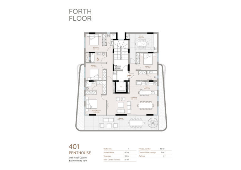Luxury 3+1 Bedroom Penthouse with Private Roof Garden in Agios Nektarios, Limassol