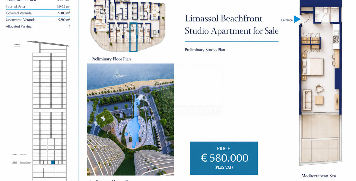Limassol Beachfront Studio for Sale Near the Marina