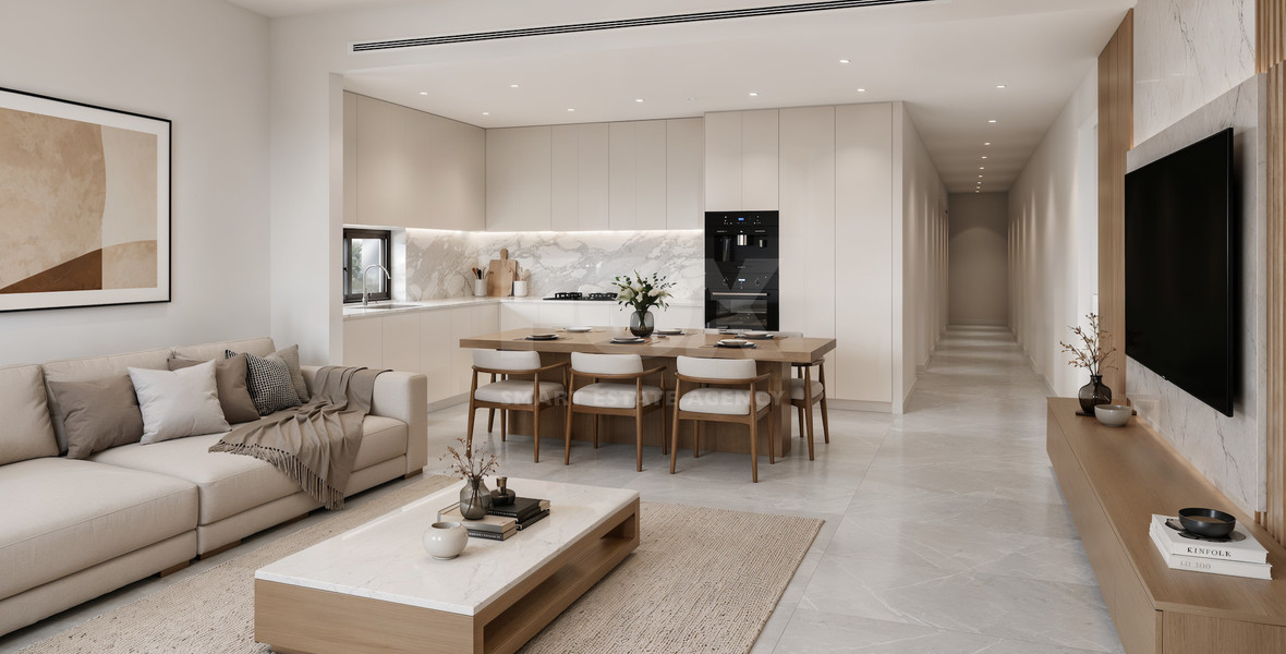 An elegant two bedroom, two bathroom apartment on the second floor of an exclusive boutique residential development in the heart of Geroskipou, Paphos.