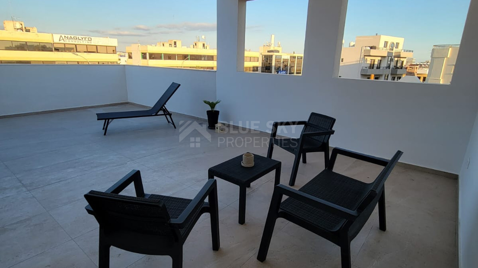 Brand new furnished one bedroom penthouse apartment with roof terrace for rent in Agios Georgios Havouzas, Limassol